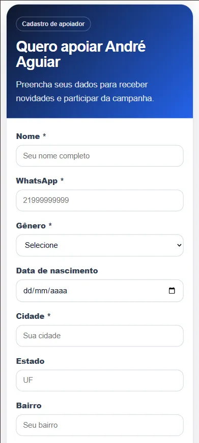 Página de biografia no celular