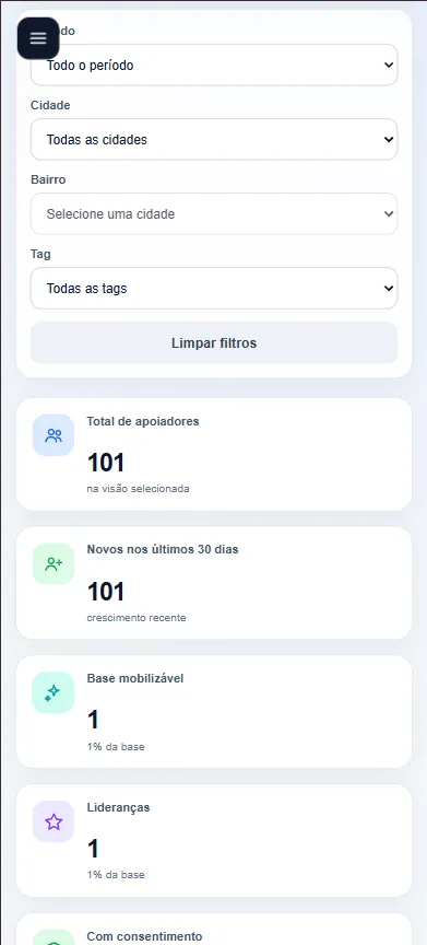 Página inicial pública no celular