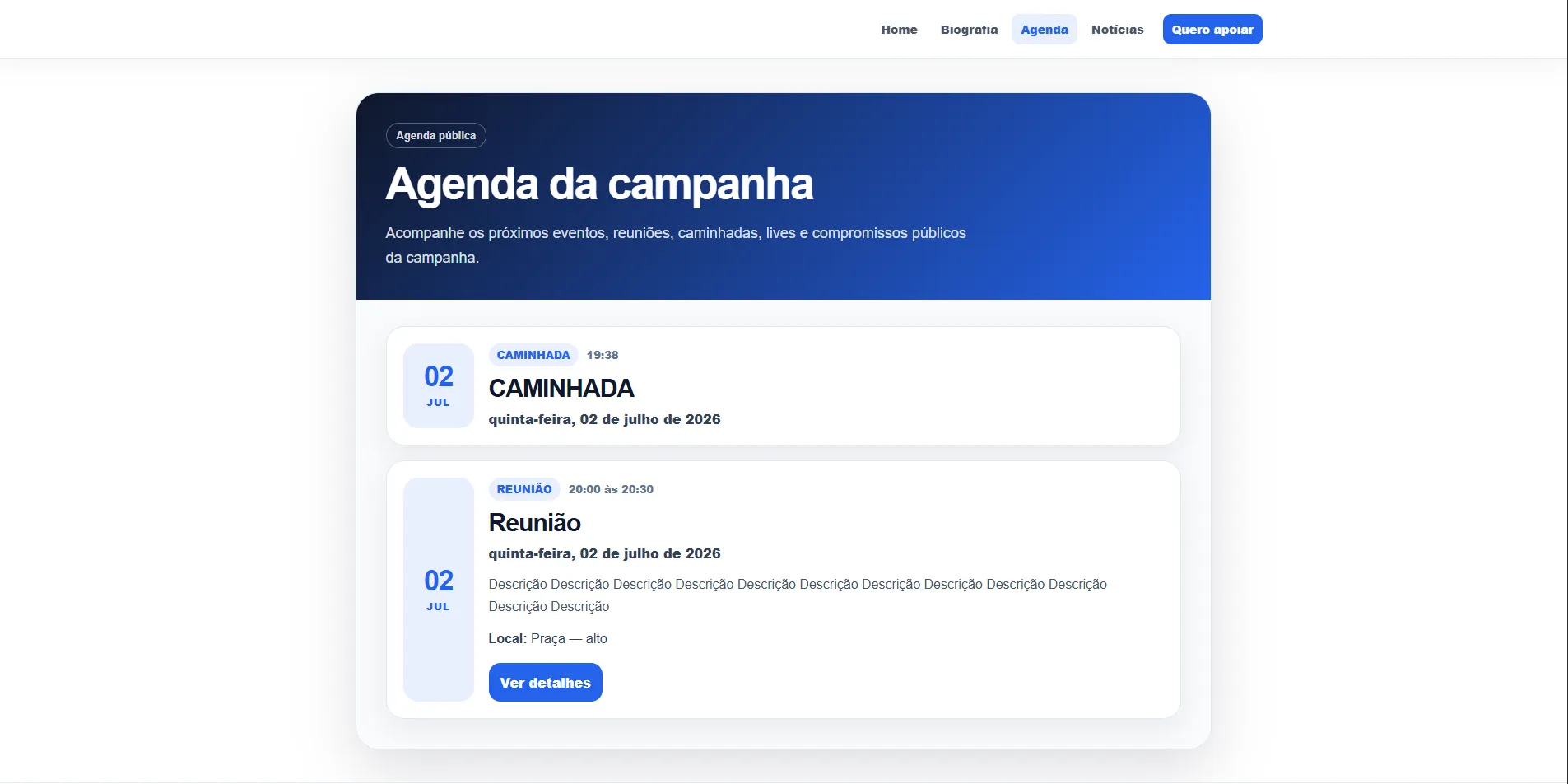 Página pública do projeto político no desktop