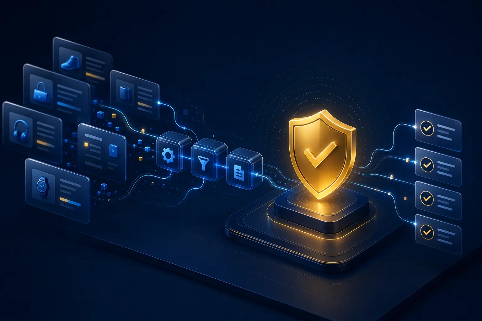 Fluxo automatizado de anúncios de marketplaces sendo processados por uma ferramenta de proteção de marcas