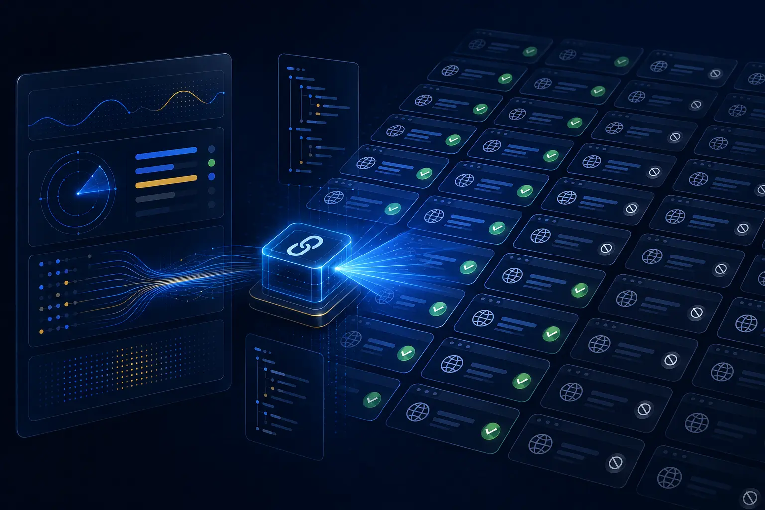 Painel tecnológico verificando em lote o status de centenas de links